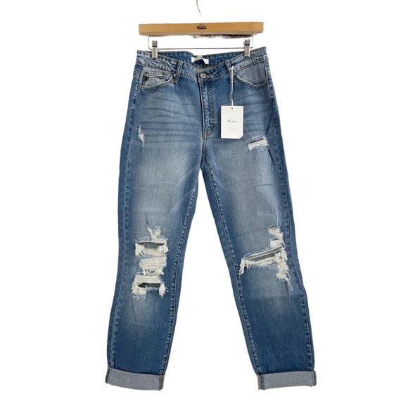 NWT Kancan Gainesville High Rise Folded Hem Skinny Distressed Jeans Womens 28 - Picture 1 of 11